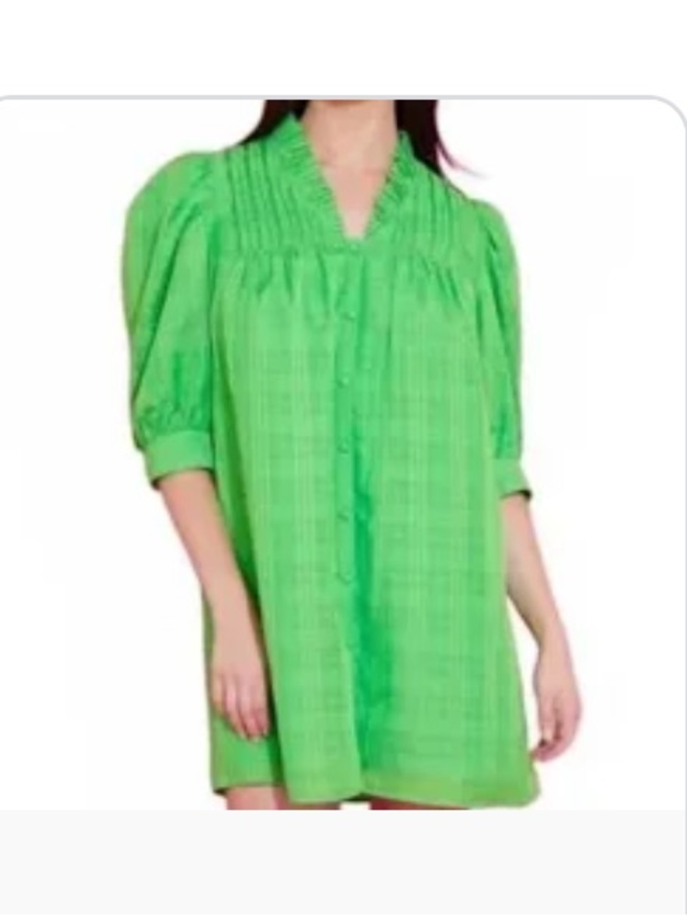 Alden Adair Abigail Bright Green Smocked Yoke Mini Dress medium